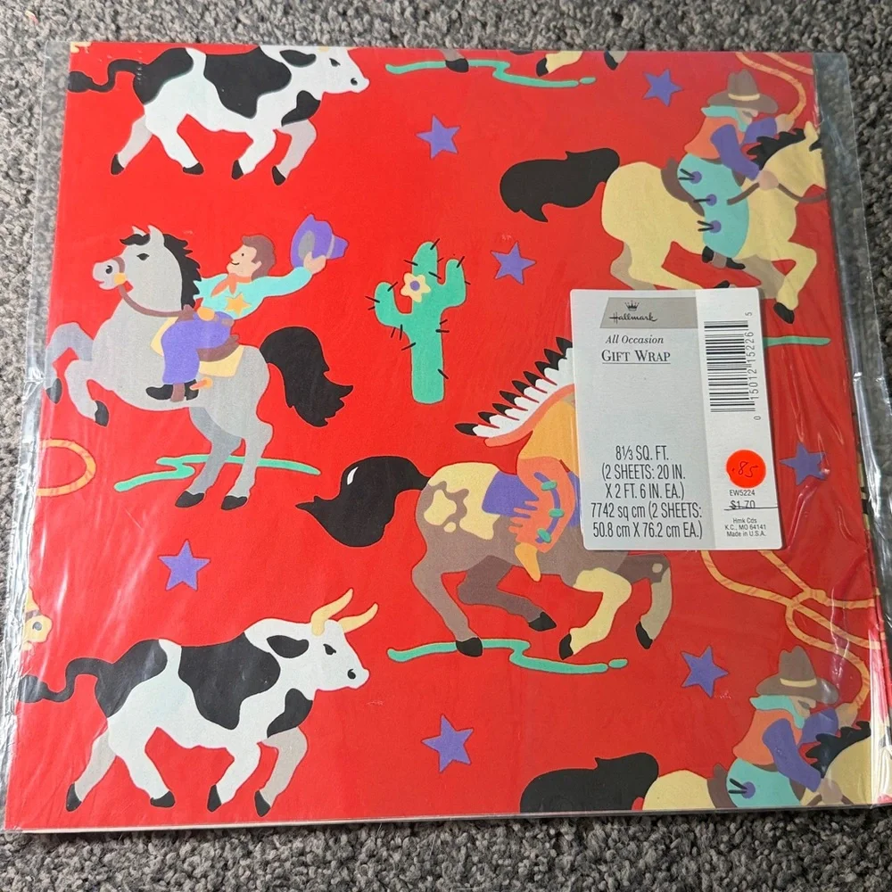 5/$25 VINTAGE Birthday Wrapping Paper Ranch Cowboy